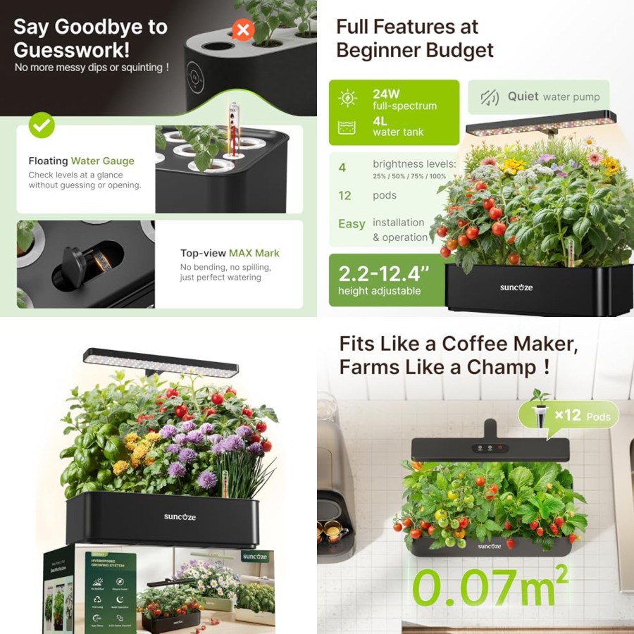 Solar Water Pump - Hydroponics Growing System Kit 12 Pods,